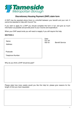 Tameside Discretionary Housing Payment  Form