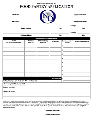 Food Pantry Application  Form