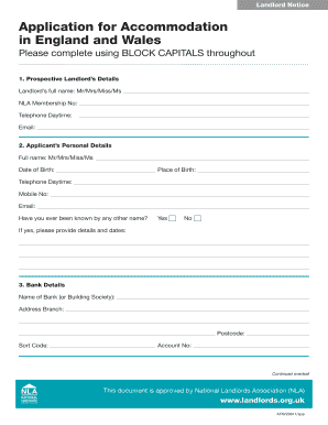 Application for Accommodation in England and Wales National  Form