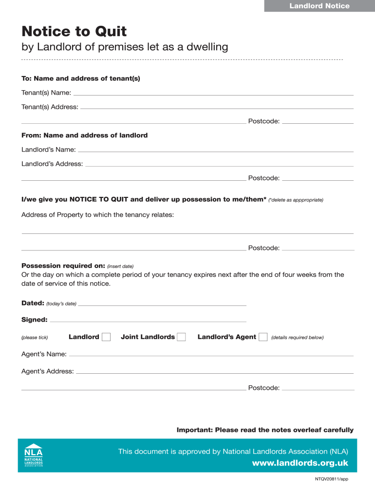 Notice To Quit Fill Out And Sign Printable Pdf Template Signnow