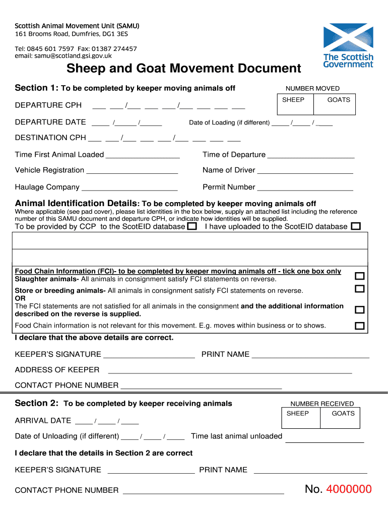 Scottish Sheep and Goats Movement Document Text and Explanation Scotland Gov  Form