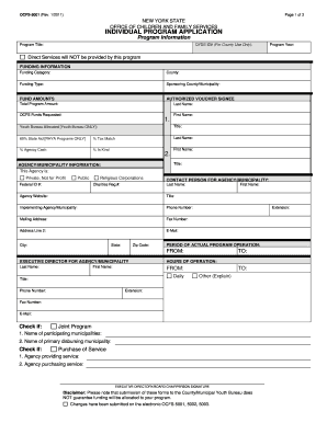 OCFS 5001 Individual Program Application New York State Office Ocfs Ny  Form