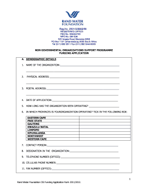 Rand Water Database Registration  Form