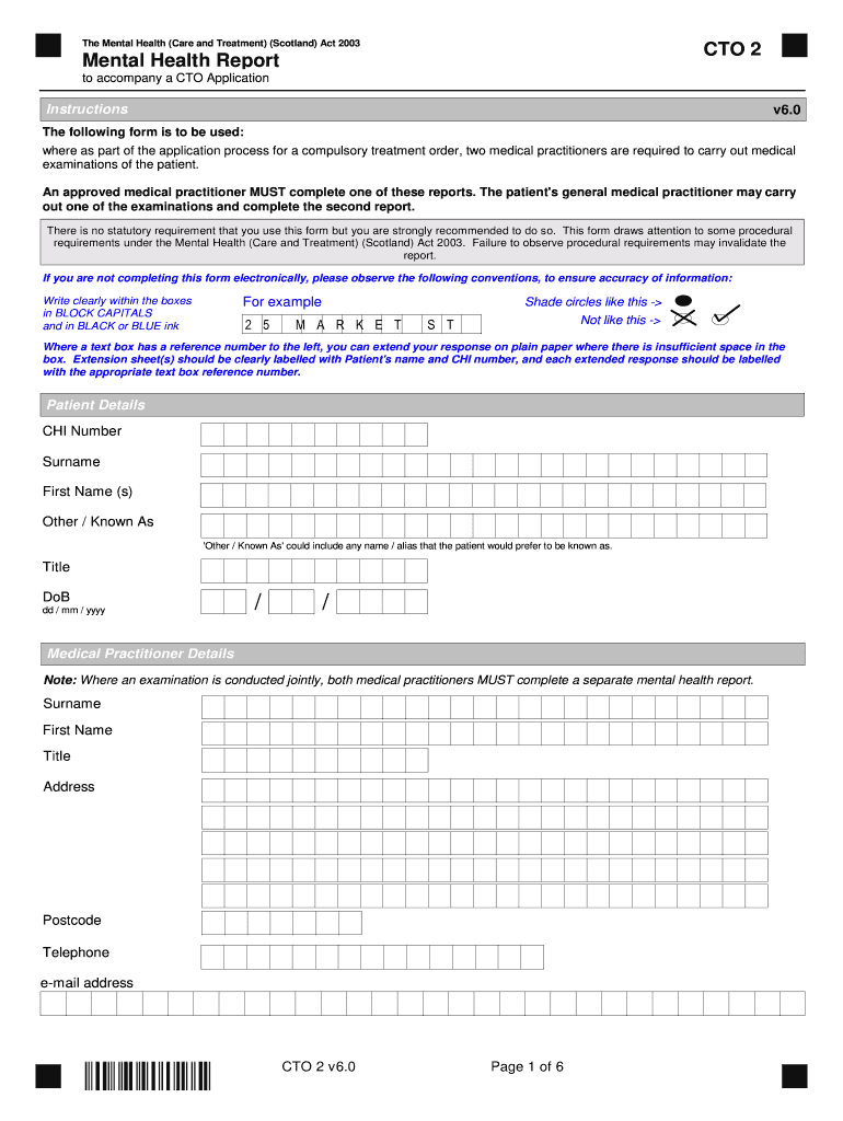 Cto Mental Health Form