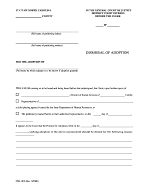DSS 1816 Dismissal of Adoption Info Dhhs State Nc  Form