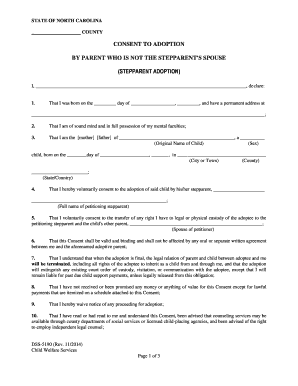 DSS 5190 Consent to Adoption by Parent Who is Not the Stepparents Spouse Info Dhhs State Nc  Form