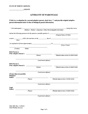 Affidavit of Parentage  Form