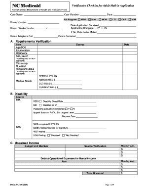 Dma 5015pdf Adult Mail in Application Verificaiton Checklist Info Dhhs State Nc  Form