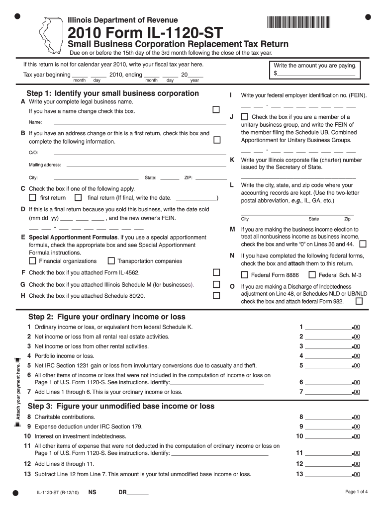  Form IL 1120 ST Illinois Department of Revenue Tax Illinois 2020