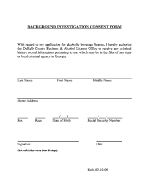 Background Investigation Consent Form DeKalb County, Georgia Co Dekalb Ga