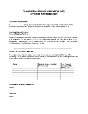 DESIGNATED PREMISES SUPERVISOR DPS  Form