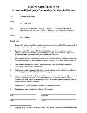 Bidder's Certification Form Government of Manitoba Gov Mb