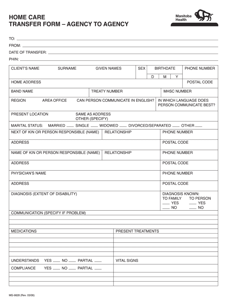 HOME CARE TRANSFER FORM AGENCY to AGENCY Gov Mb