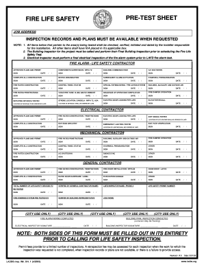 FIRE LIFE SAFETY PRE TEST SHEET Department of Building and Ladbs  Form