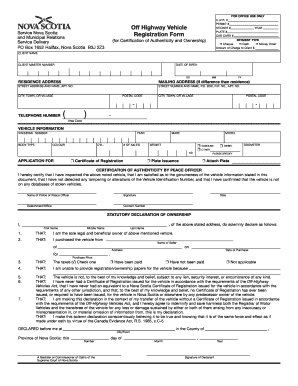 Highway Vehicle Registration  Form