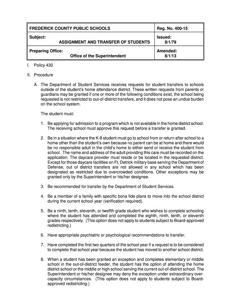  Frederick County Regulation 400 15 Form 2013