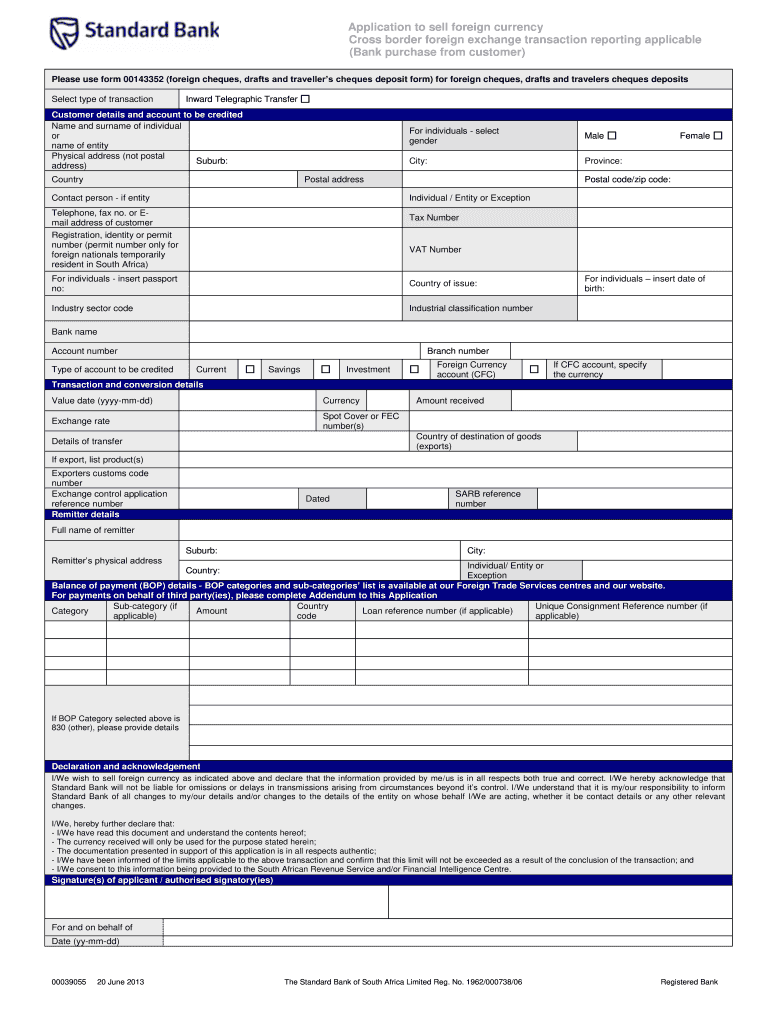  Application to Sell Foreign Currency Cross Border Foreign Exchange Transaction Reporting Applicable Bank Purchase from Customer 2013-2024