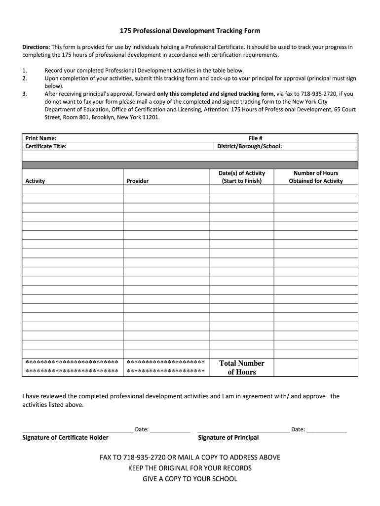 Professional Development Tracker Template  Form