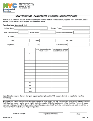 New York State Loan Request and Enrollment Certificate  Form