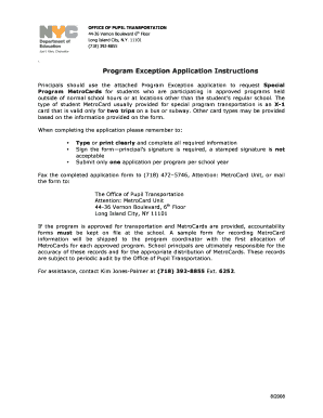 Program Exception Metrocard Documentation  Form