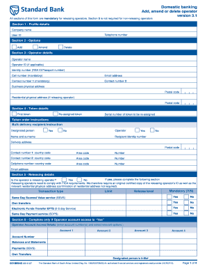 Add, Amend or Delete an Operator Standard Bank  Form