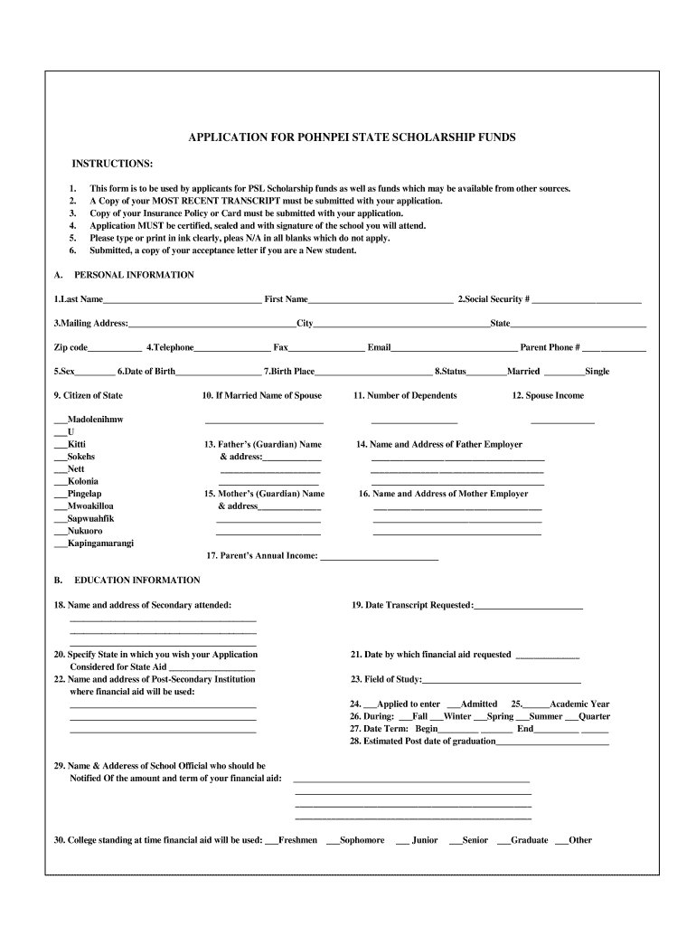 Pohnpei State Scholarship  Form