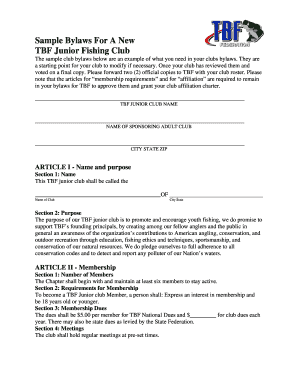 Sample Bylaws for School Fishing Club Form