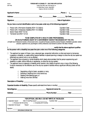 Disability Bus Pass Application  Form
