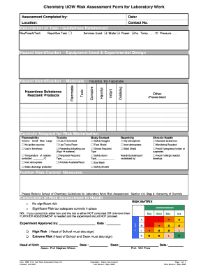 Chemistry UOW Risk Assessment Form for Laboratory Work Uow Edu