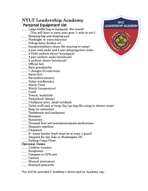 Nylt Packing List  Form