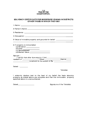 Solvency Certificate  Form