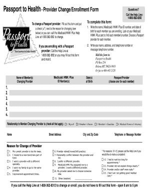 Passport to Health Provider ChangeEnrollment Form Medicaidprovider Hhs Mt