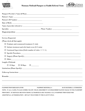 Montana Medicaid Passport to Health Referral Form Medicaidprovider Hhs Mt