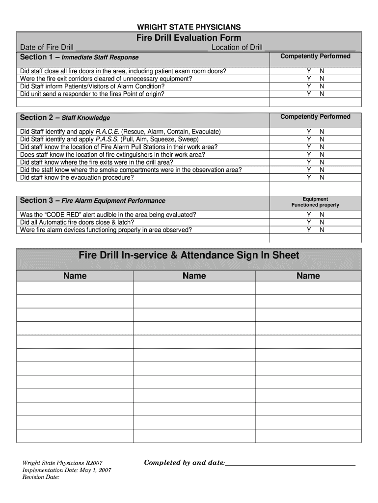  Fire Drill Forms 2007-2024