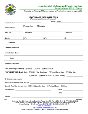 6376T Health Care Encounter Form 080908 Co Fresno Ca