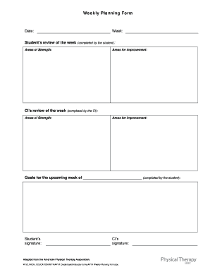 Weekly Planning Form Physical Therapy