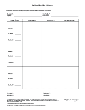 Physical Therapy Incident Report  Form