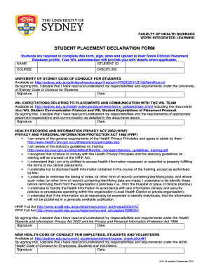 Student Placement Declaration Form the University of Sydney Sydney Edu