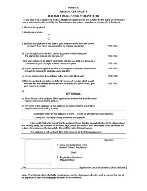 Form 1a Medical Certificate