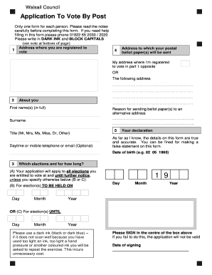 Walsall Council Postal Vote  Form
