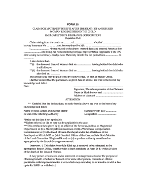 Form 20 Claim for Maternity Benefit After the Death of an IW Esic Nic