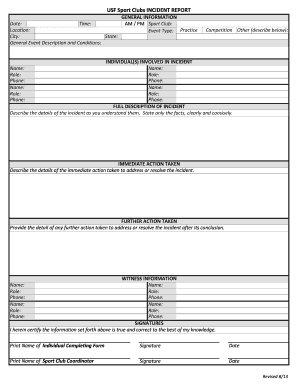 Sport Clubs Incident Report Form Usfweb2 Usf