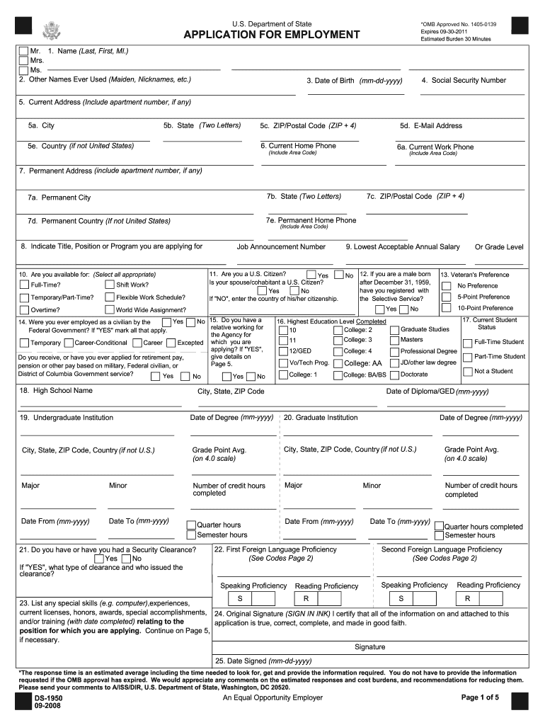  DS 1950 Application for Employment US Department of State Photos State 2020-2024