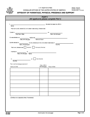 AFFIDAVIT of PARENTAGE, PHYSICAL PRESENCE and Photos State  Form