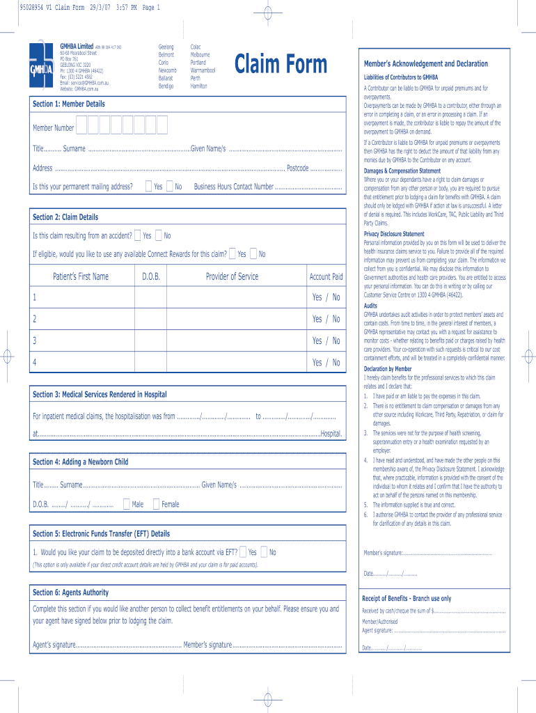  Gmhba Claim 2007-2024