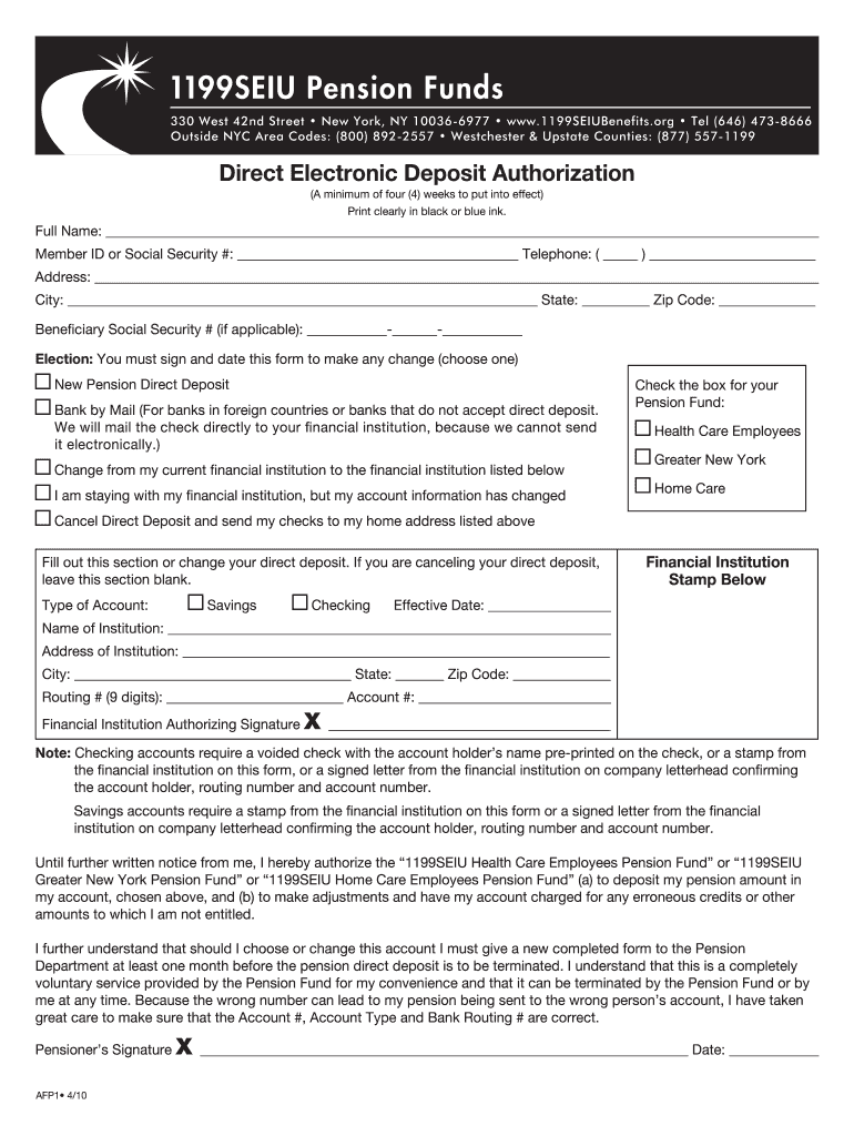 1199 Pension and Retirement Forms Afp1