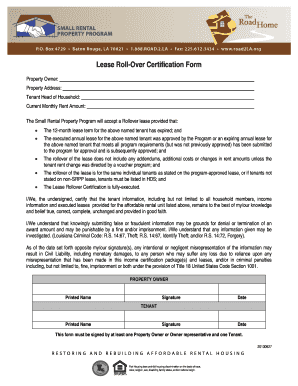 Lease Rollover Certification Form Road2la