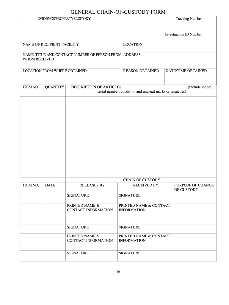 Chain of Custody Form for Construction Company