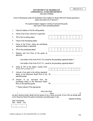 Form of Declaration under the Jharkhand Value Added