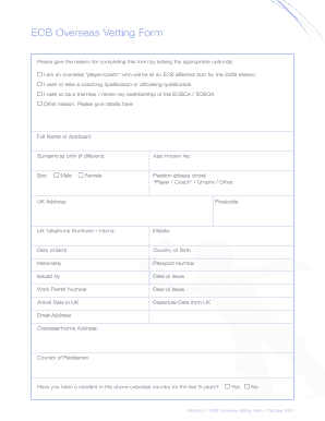 Overseas Vetting Questionnaire  Form